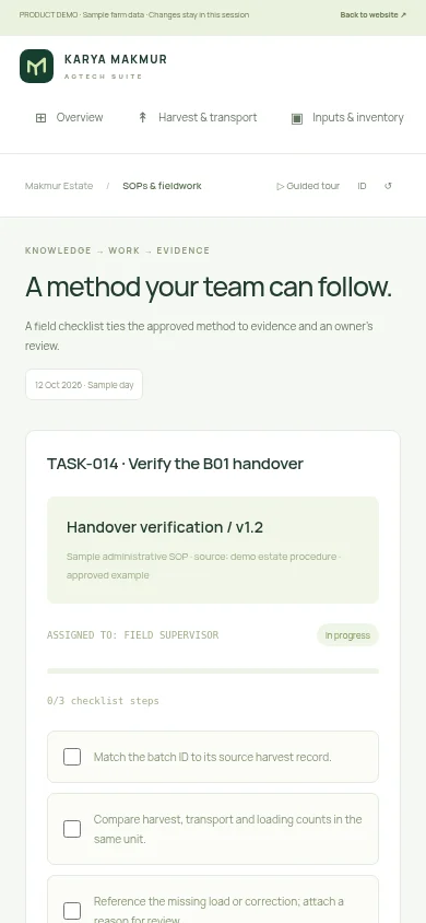 Mobile product demo: supervisor checklist and field evidence